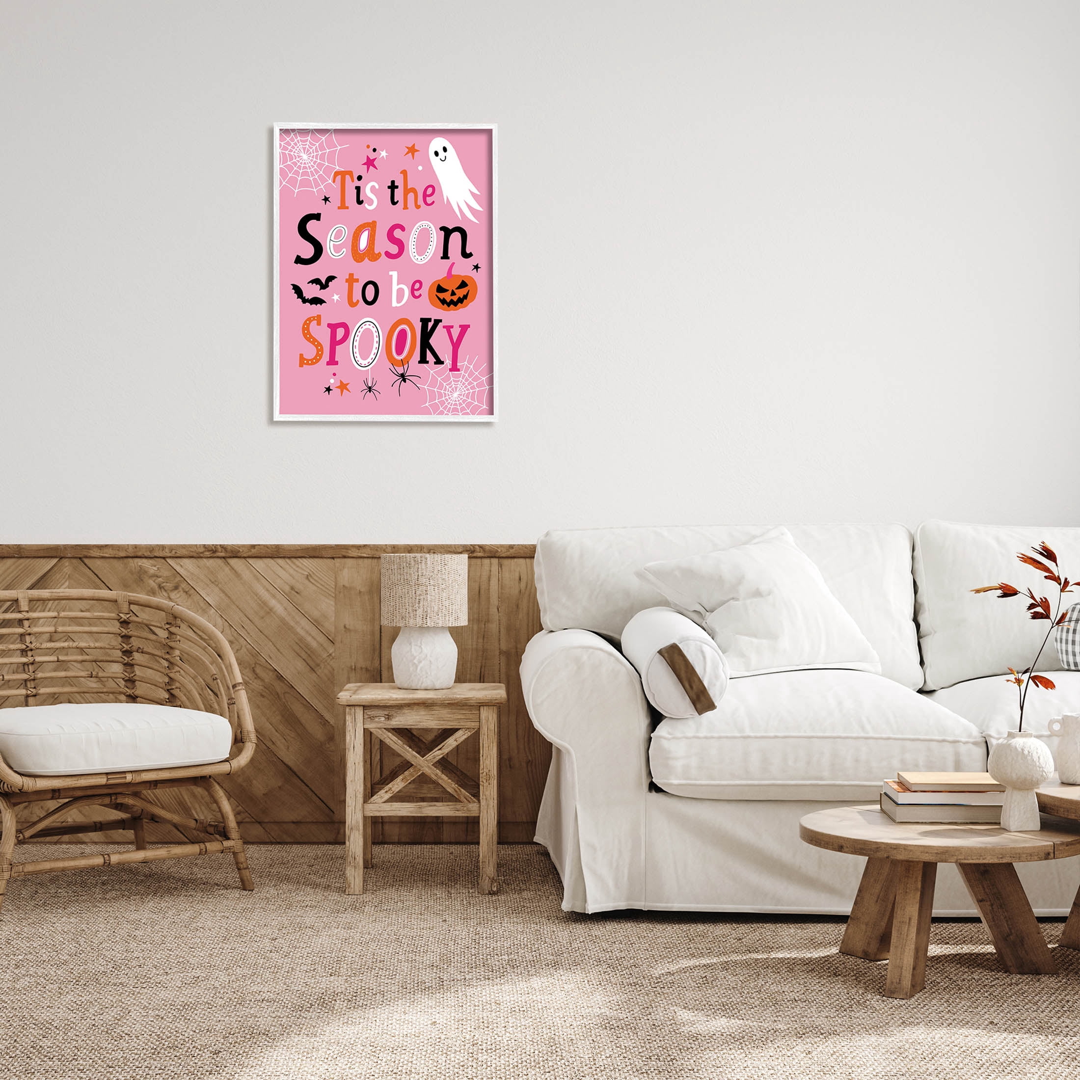 Tis The Season To Be Spooky Ghost Phrase Holiday Graphic Art White Framed Art Print Wall Art