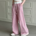 thumbnail image 2 of Black Sweatpants Girls Winter Girl's Grid Print Drawstring High Waist Checkered Pants Straight Leg Long Trouser Girl's Y2k Baggy Sweatpants Elastic, 2 of 5