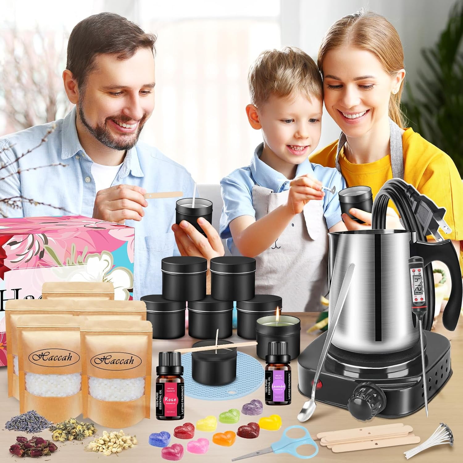 Candle Making Kit with Wax Melter, DIY Arts&Crafts Gift for Adults,Beginners,Kids,Candle Making Supplies,Including Electronic Stove, Rich Scents,Wicks, Candle tins, Dyes, Stickers, Melting Pot