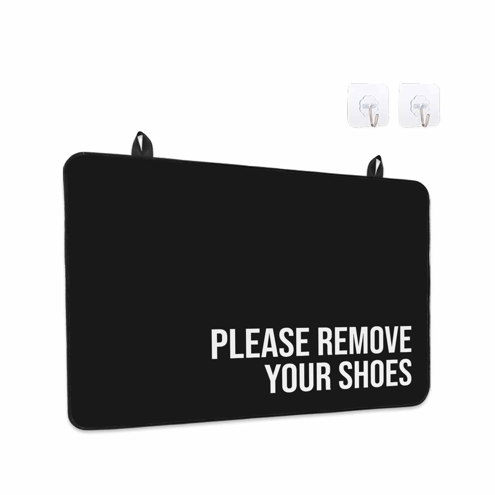 Black Stove Top Cover for Electric Stove, Heat-proof & Non Slip Glass Top Stove Cover Protector, Funny Letters Please Remove Your Shoes Kitchen Flat Cooktop Rubber Mat 24x21 Inches