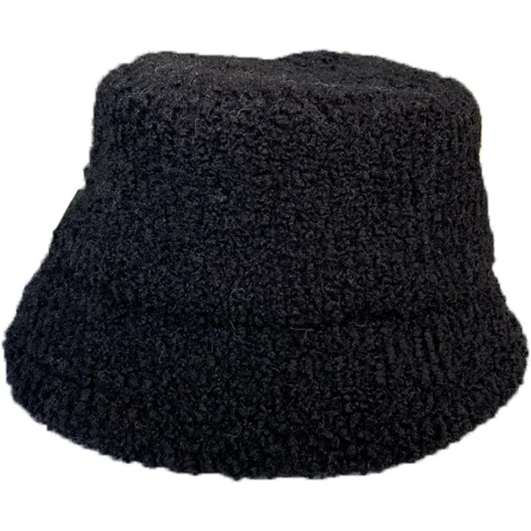 CoCopeaunts Solid Color Bucket Hat for Men Lamb Plush Thickened