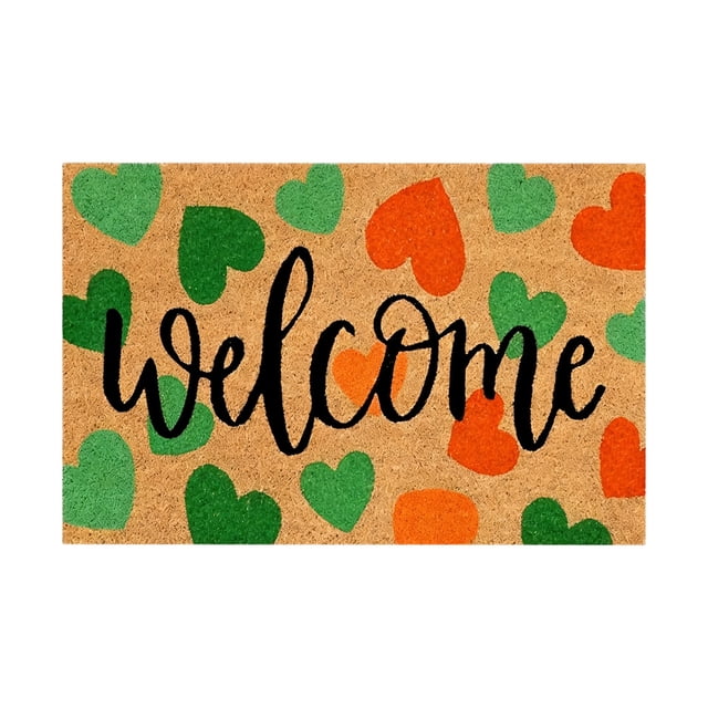 Valentine's Day Doormat 40 cm x 60 cm Indoor Outdoor Front Porch Rug with Red and Pink Heart Design