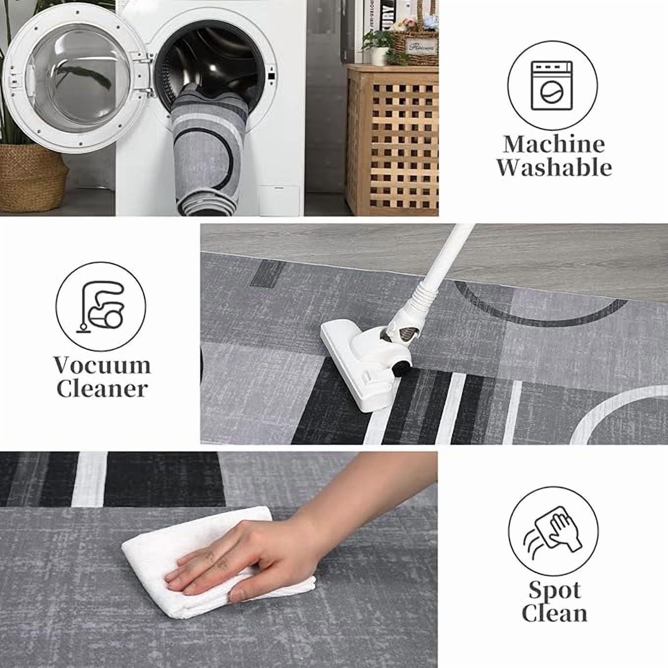 Washable Area Rug 2x10 Abstract Circles Non Slip Contemporary Stain Resistant Soft Low Pile Accent Rug for Indoor Living Dining Room, Grey