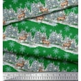 thumbnail image 2 of Soimoi Green Cotton Voile Fabric Reindeer & Snowflakes Tree Printed Fabric 1 Yard 56 Inch Wide, 2 of 3