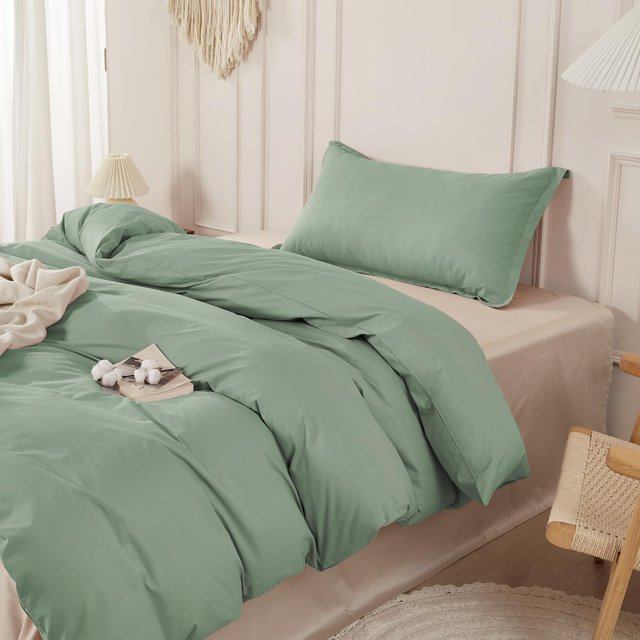 Washed Cotton Duvet Cover Full Size Set Linen Like Comforter Cover with Zipper Closure & Corner Ties (No Comforter) x Dusty Rose