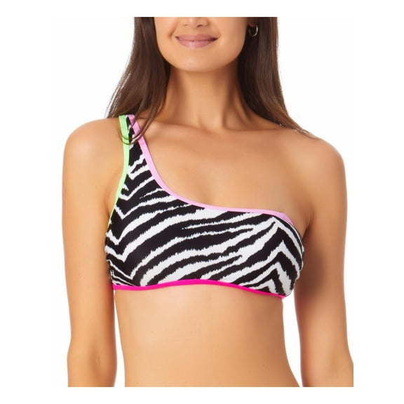 California Waves Womens Juniors Animal Print One Shoulder Bikini Swim Top