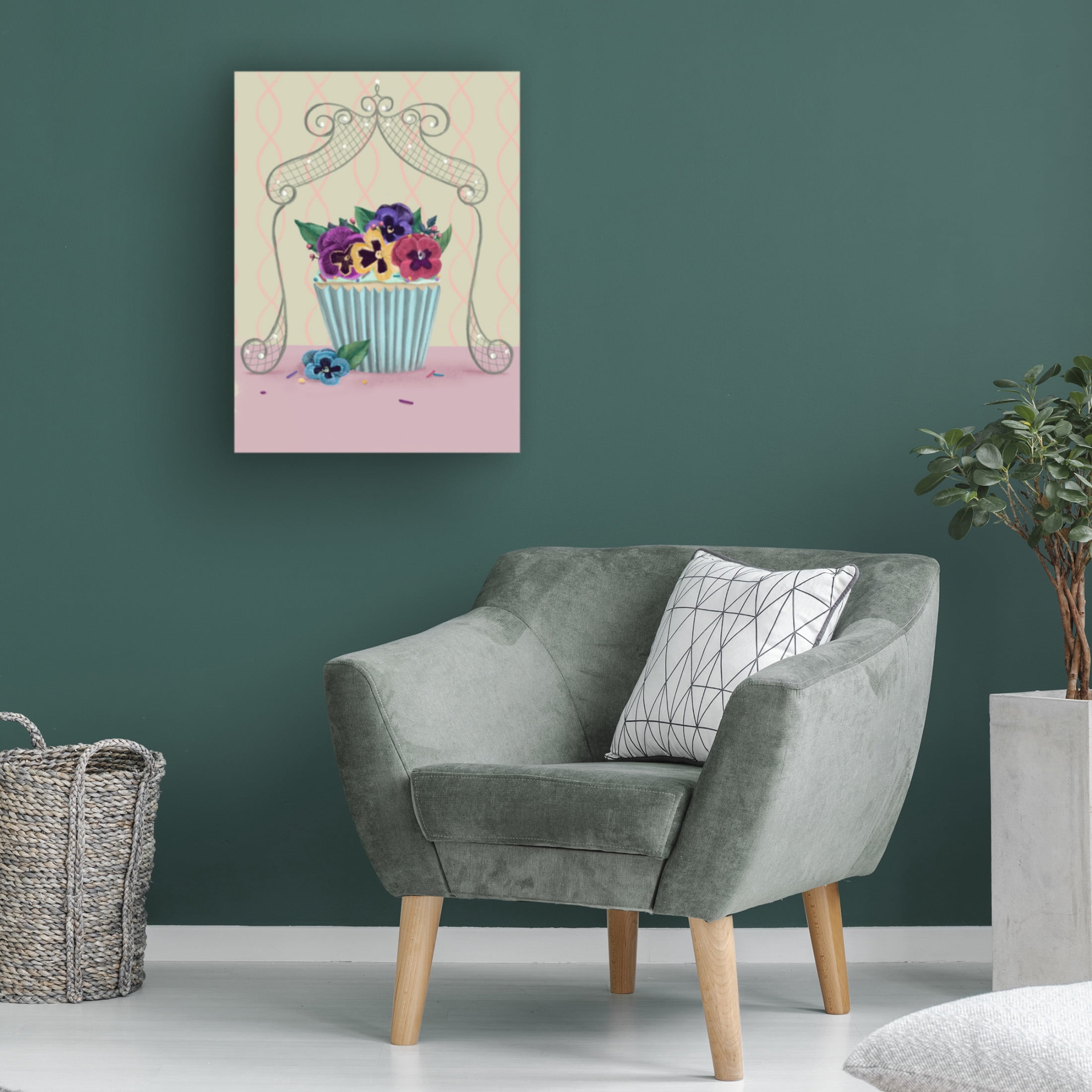 Canvas Wall Art - Christine Rotolo 'Birthday Cupcake with Pansies' Wall Art for Living Room, Bedroom, or Office Décor by Trademark Fine Art - 18 x 24 Inches