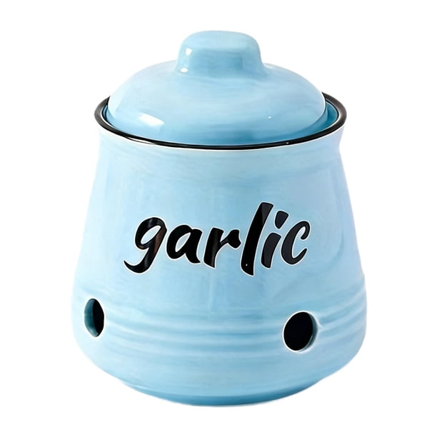 Recipiente para ajos, ingrediente decorativo de cocina, resistente, para encimera de cerámica. Azul