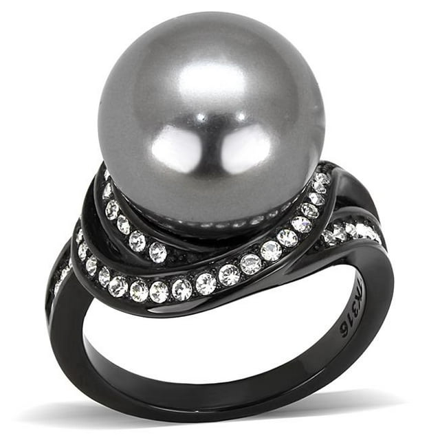 Alamode TK3052-8 Bague en Acier Inoxydable Noire IP pour Femmes avec Synthétique Gris - Taille 8