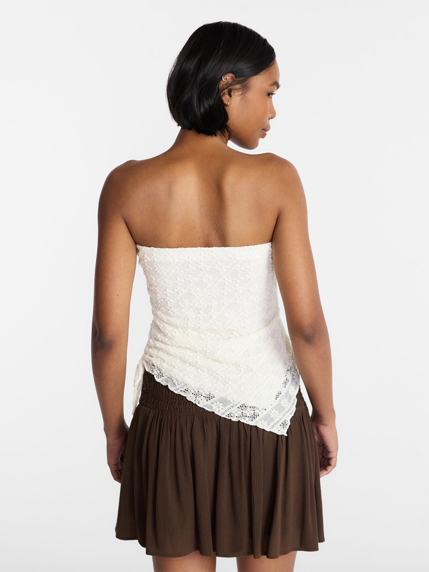 No Boundaries Asymmetrical Lace Tube Top, Women's XXS-XXL