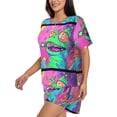 thumbnail image 2 of Fuzoiu Psychedelic Cartoon Frog Print Women's Short-Sleeved Pajama Set,Lounge Sleepwear Set,Womens Pajama Sets 2 Piece,Button-Up Top and Shorts with Pockets-XX-Large, 2 of 7
