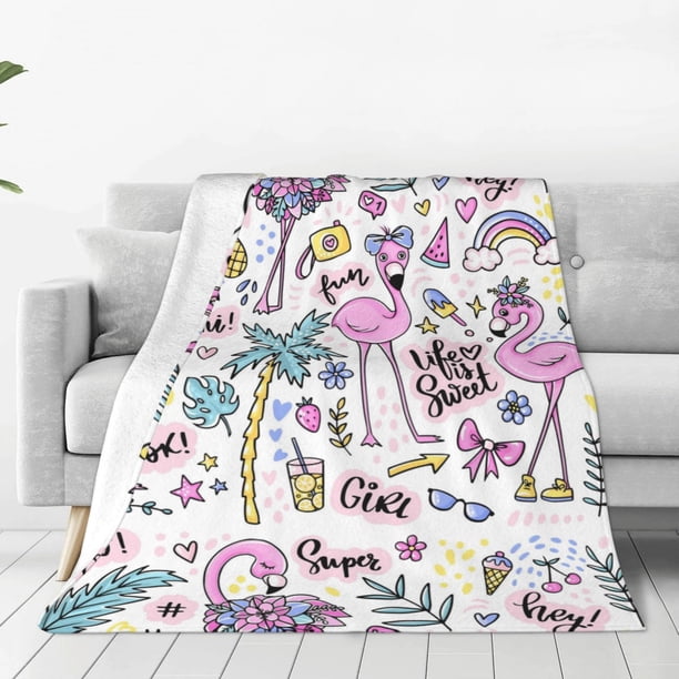 Fotbe Summer with Flamingo Manta de Franela Acolchonada con Estampado, Súper Suave y Esponjosa, Extra Grande para Sofá, Cama, Uso Todo el Año-60"x50"