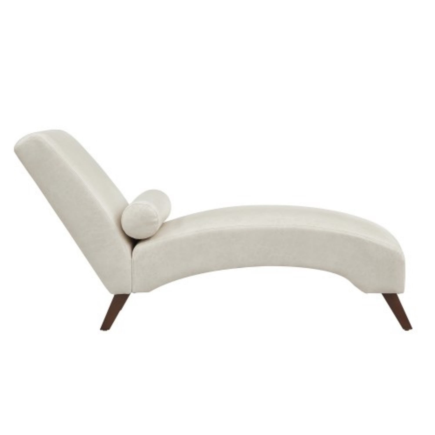 Chaise Lounge Chair with Bolster Pillow, Modern Curved Lounge Chair in Premium Tech Fabric, Upholstered Reading Chaise for Living Room & Bedroom, Wooden Legs, 400 lbs Capacity, Beige