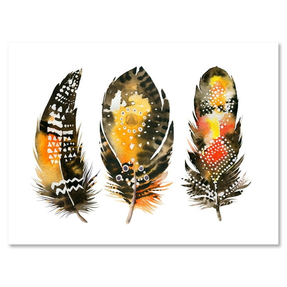 Designart ' Ethnic Boho Art Orange Feathers ' Bohemian & Eclectic Canvas Wall Art Print