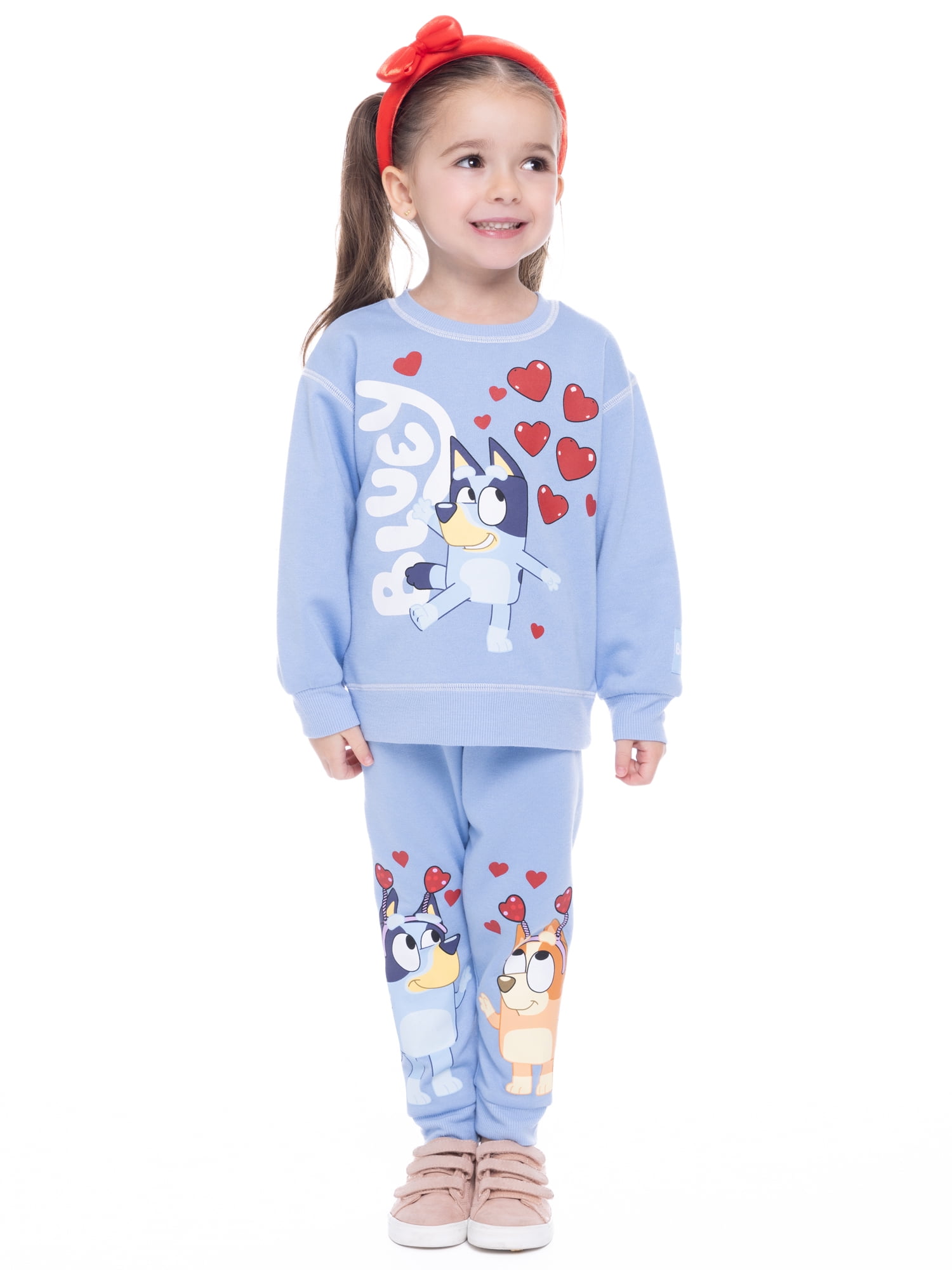 Bluey Toddler Boys or Girls Valentine's Day Graphic Sweatshirt and Joggers Set, 2-Piece, Sizes 12M-5T