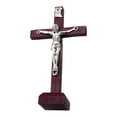 thumbnail image 4 of Crucifijo de madera, estatua de Jesús, adorno, regalos religiosos, Cruz de mesa católica para sala de estar, hogar, oficina, decoración, colección de borgoña Soledad Figurilla Jesús Cruz, 4 of 9