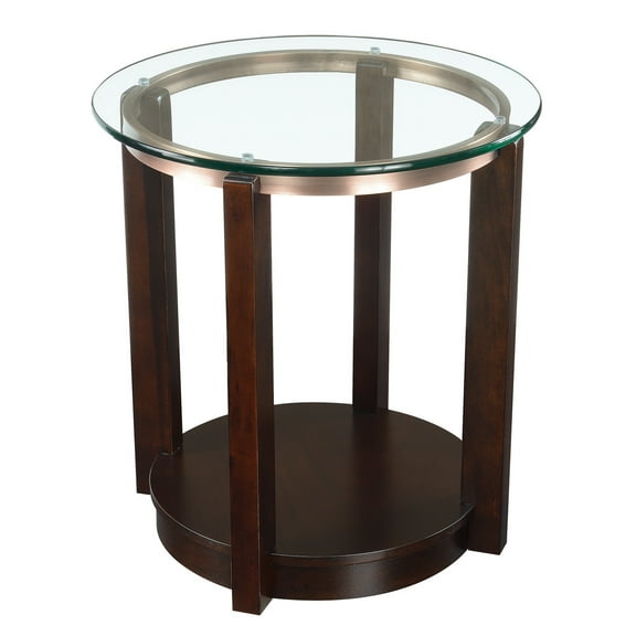 Round End Table with Glass Top - Modern Accent Table for Living Room, Bedroom, Small Spaces - Espresso Finish