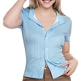 thumbnail image 2 of XIAOCHA Striped Print Button-Up Shirt For Women Short Sleeve Oktoberfest Casual Daily Top, 2 of 8