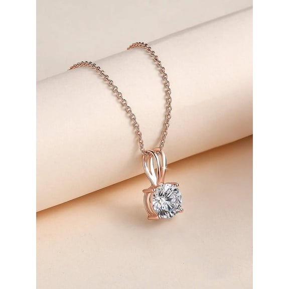 1 Carat Solitaire Pendant Necklace In Rose Gold For Women