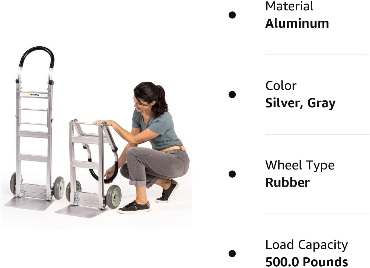"HaulPro Foldable Heavy Duty Hand Truck, 500 lb Capacity, 8"" Wheels, 14"" x 7.5"" Nose Plate"
