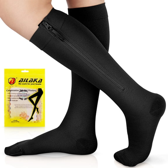 Ailaka 20-30mmHg Zipper Compression Socks for Men Women – Close Toe Knee High Medical Zip Up Socks for Varicose Veins, Edema, Post-Surgery, Pregnancy, Nurse (1 Pair)