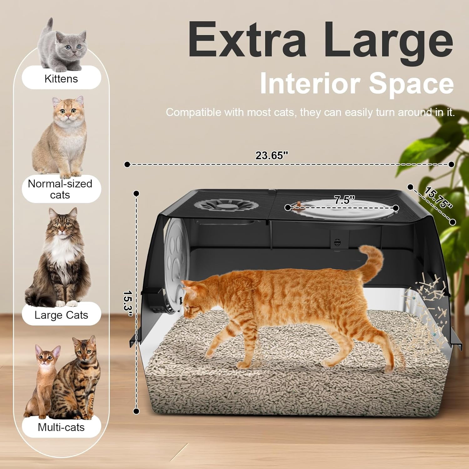 Stainless Steel Litter Box with Lid,  Flip-Top Extra Large Cat Litter Pan, Enclosed Metal Litter Box with Litter Scoop & Filter Pedal, Odor Free, Front & Top Dual Entry