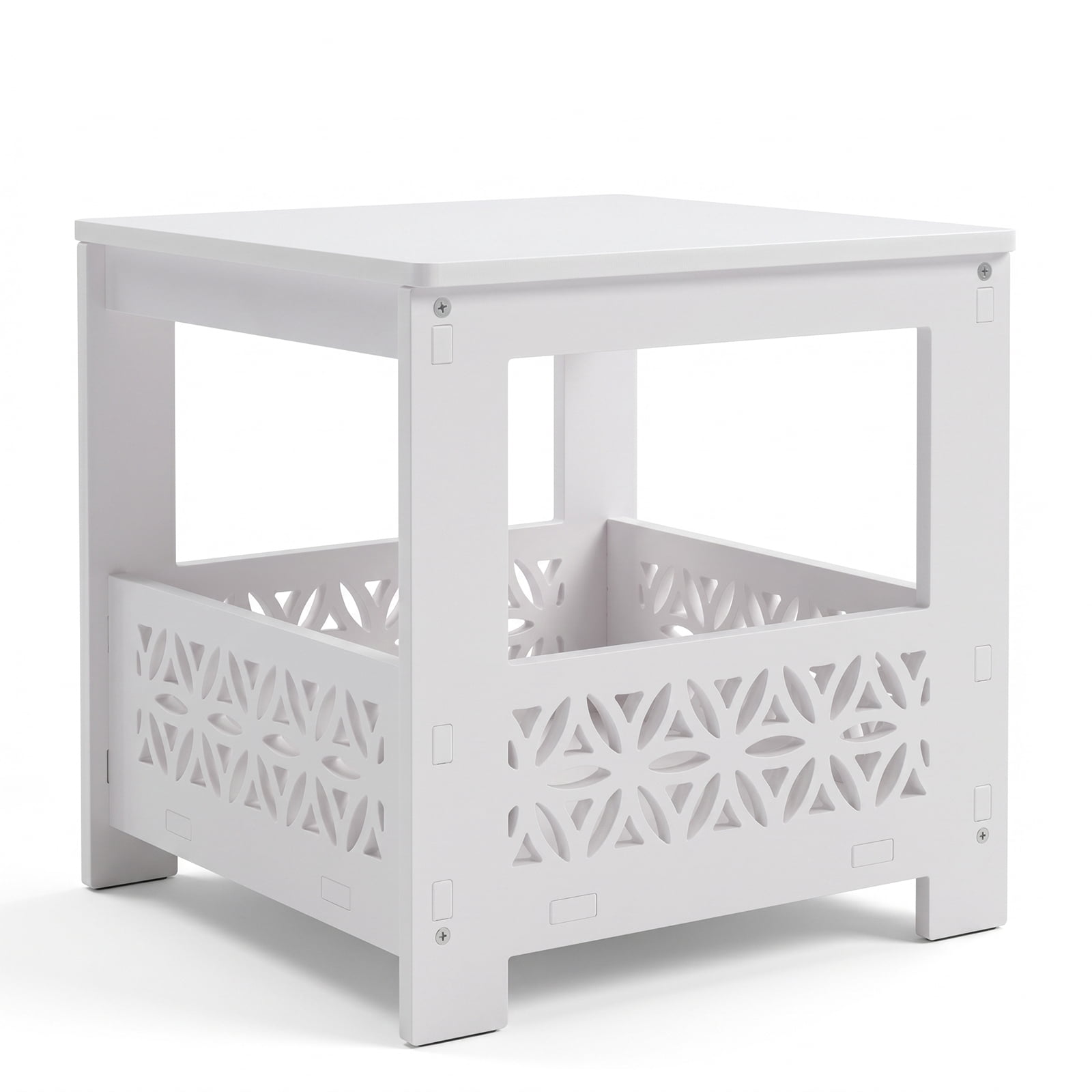 Side Table with Storage, Space Saving Nightstand for Small Spaces, Modern End Table for Indoor Outdoor, White