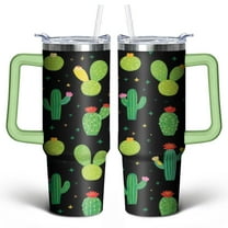 Cactus 30 Oz Tumbler with Handle Lid and Straw, Stainless Steel Double Walled Vacuum Insulated Cup, Cute Anniversary Wedding Birthday Gifts Tumbler for Women Men Friends Outdoor Indoor