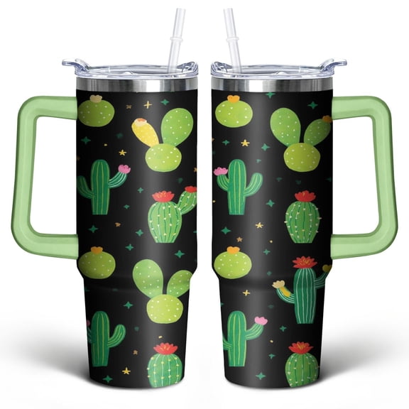 Cactus 30 Oz Tumbler with Handle Lid and Straw, Stainless Steel Double Walled Vacuum Insulated Cup, Cute Anniversary Wedding Birthday Gifts Tumbler for Women Men Friends Outdoor Indoor