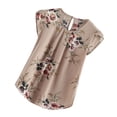 thumbnail image 2 of Jumpingount Camiseta de mujer Camiseta plisada estampada Top Cuello Blusa de manga corta Prendas para la parte del cuerpo Caqui SG Jumpingount AP003086-24, 2 of 6