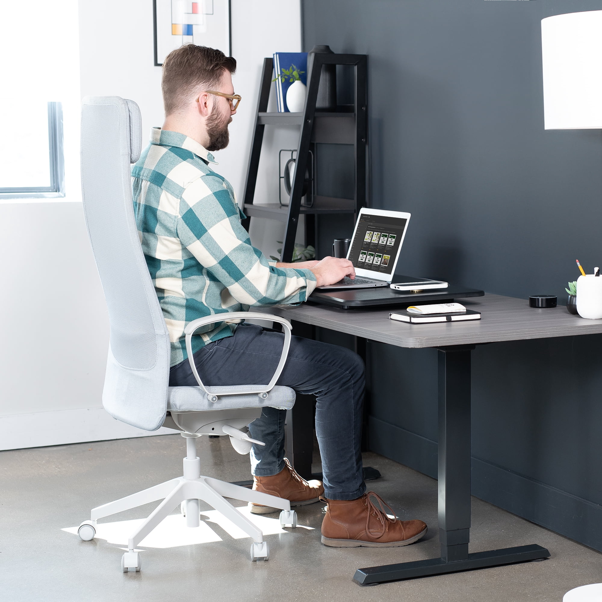 VIVO Black Ultra Slim 32" Desktop Converter, Sit Stand Tabletop Monitor Riser