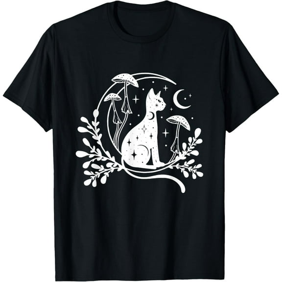 Celestial Cat Moon Mushroom Cottagecore Witchy Tee for Women T-Shirt