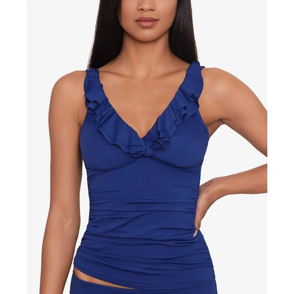Lauren Ralph Lauren SAPPHIRE Beach Club Ruffle Underwire Tankini Swim Top, US 14