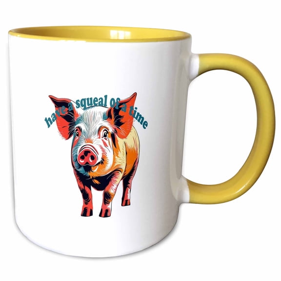 3drose, Have a Squeal of a Time National Pig Day, 11oz Two-tone Yellow Mug