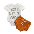 thumbnail image 2 of 2Pcs Breathable Baby Girls Boys Outfit, Summer Infant Short Sleeve Round Collar Letter Pattern Romper + Solid Color Shorts Set, 2 of 5