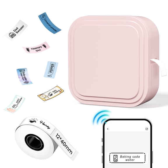 Phomemo Label Maker D32, Thermal Label Printer, Bluetooth Wireless Mini Pocket Smartphone Label Maker Machine with Tape, Compatible with iOS/Android, for Home, Office, and Supermarket (Pink)