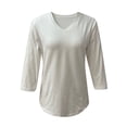 thumbnail image 7 of QASIEATN Women's Trendy Essentials Clothing: Graceful Versatile Color V Neck 3/4 Sleeve Loose T Shirt Top Fall Fashion Outfits for Women, 7 of 7