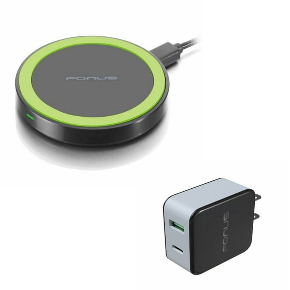 Ultra Compact Wireless Charger 10W Fast Charging Pad w 36W 2-Port USB Home Wall Quick Charger [Fast Type-C Port] Y4D for Nokia 8, Lumia 930 920 1520 1020 - Razer Phone 2 - Samsung Galaxy S9 