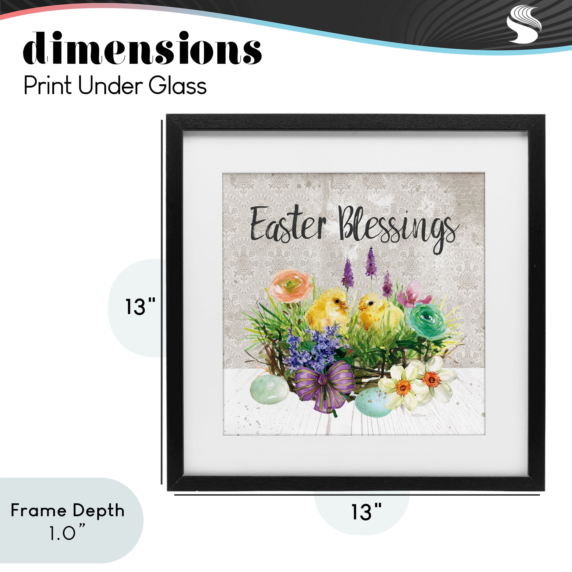 Stupell Industries Easter Blessings Basket of Flowers Black Framed Print Under Glass, design by Carol Robinson