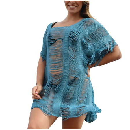 Idoravan beach cover up for women clearance Women Swimsuit Sun Shirt Bohemian Hollow Weave Tassels Cover Up Bikini Swimwear Beach Cover-Ups