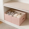thumbnail image 4 of Cotton Blend Folding Storage Bin, 1 Pack Large Storage Basket, Washable, Clothing Storage Bin with Handle, Closet Organizer for Storage Sweater,Sheets, 16.14x9.45x6.69in(Pink), 4 of 6