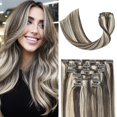 thumbnail image 1 of Extensiones de pelo con clip UGOTRAYS, marrón oscuro, rubio mixto, 1 of 6