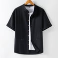 thumbnail image 2 of LIIPEE Men Shirts Casual Summer Linen Solid Color Stand Neck Short Sleeve Retro Shirt Male Loose Fit Fashion Buttons Tops Comfortable Breathable Soft Daily Shirts,Black,L, 2 of 5