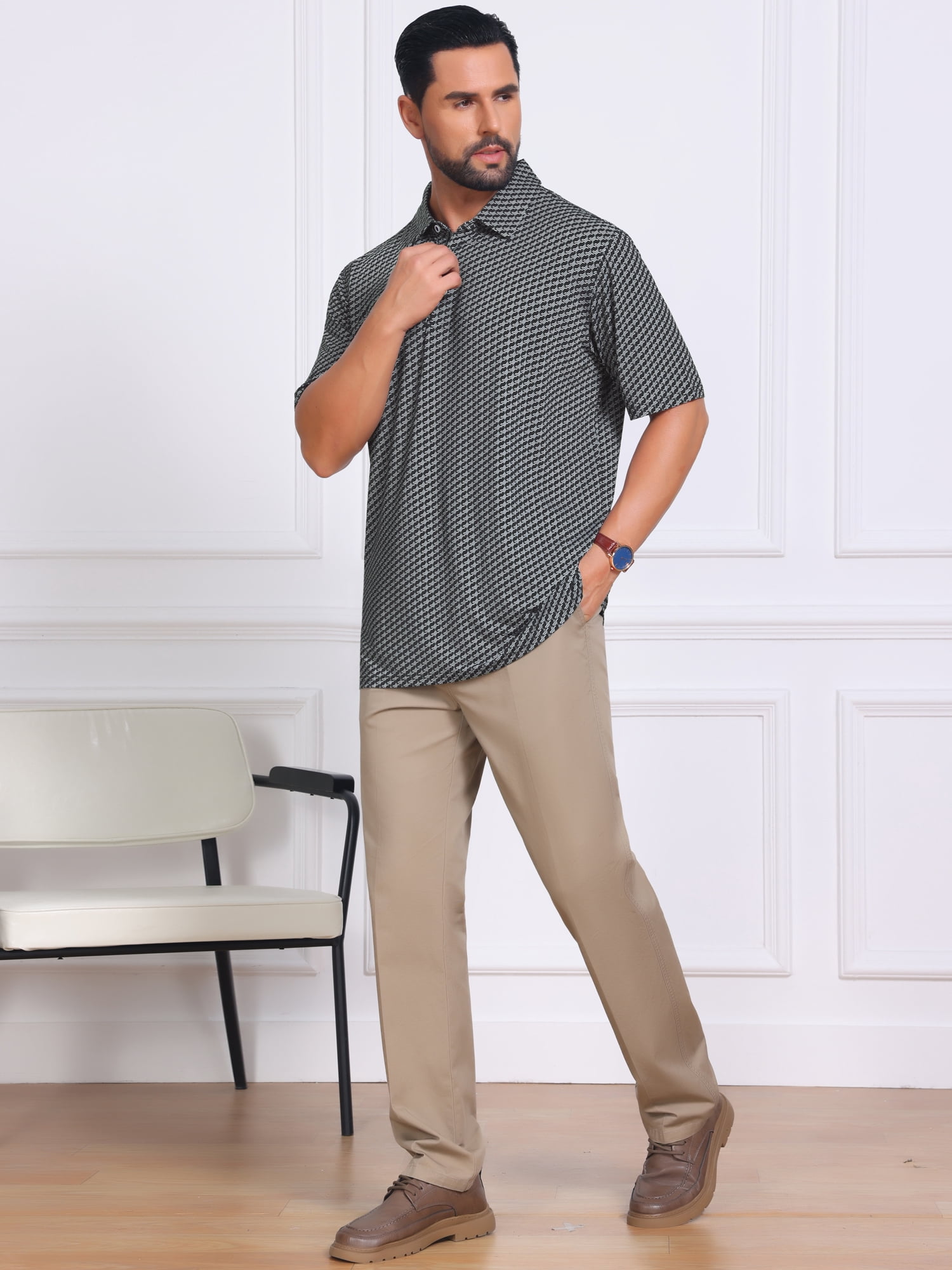 DARING DIVA Men's Printed Short Sleeve Lightweight Breathable Polo Shirts XL Dark Gray