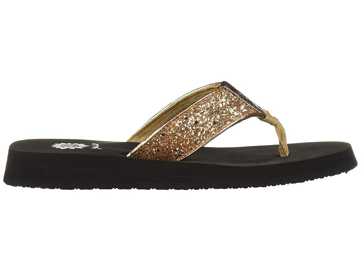 yellow box rose gold flip flops