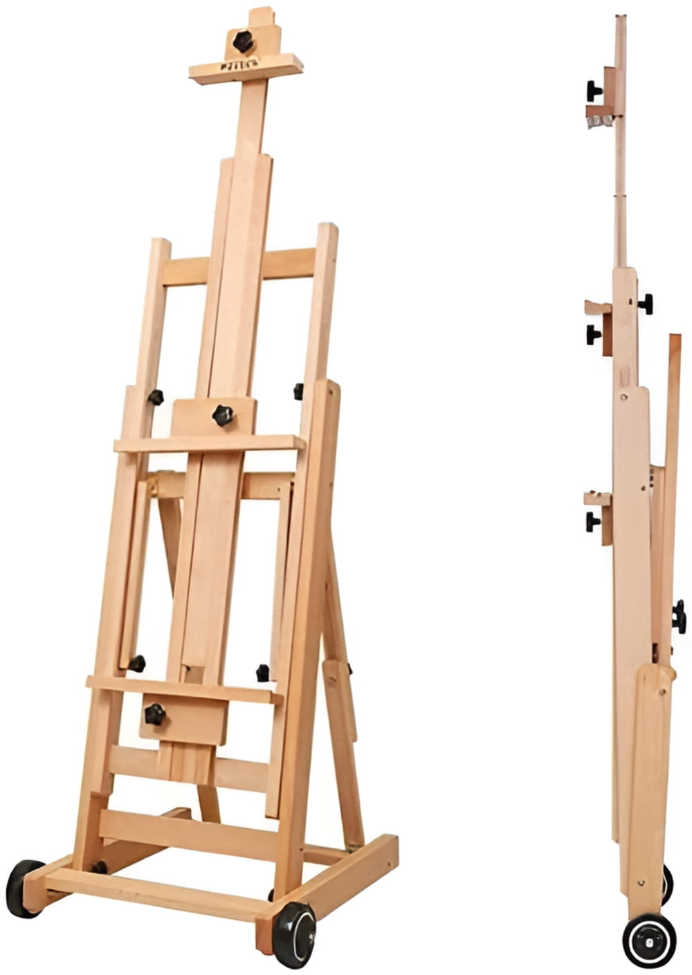 Miumaeov Deluxe Movable H-Frame Studio Easel, Extra Large and Thicken Solid Red Beech Wood Easel Moisture-Proof and Sun-Proof, Height Adjustable Durable Vertical and Horizontal Folding Sketch Easel