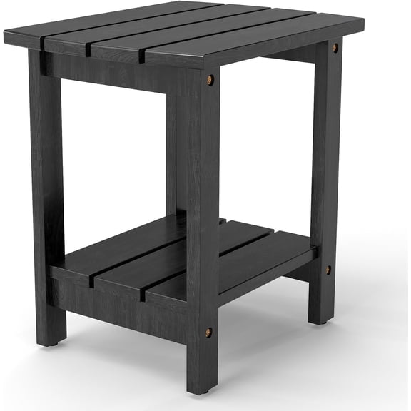 Ayaya 2-Tier Adirondack Side Table, 17" Solid Wood Square End Table, Outdoor Patio Table for Living Room, Porch, Poolside – Weather Resistant Black