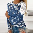 thumbnail image 2 of Women's O-Neck Lace Patchwork Tops Plus Size Long Sleeve Pullover Classic-Fit Hollow Out Gradient T-Shirts, 2 of 5