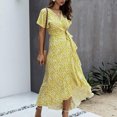 thumbnail image 3 of SMihono Robe d'Été pour Femmes Grande Taille Été Femmes Aguichant à Col en V Imprimée Dames à Manches Courtes Robe de Plage Décontractée, 3 of 8