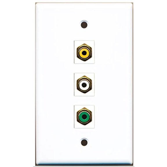 RiteAV - 1 Port RCA White and 1 Port RCA Yellow and 1 Port RCA Green Wall Plate